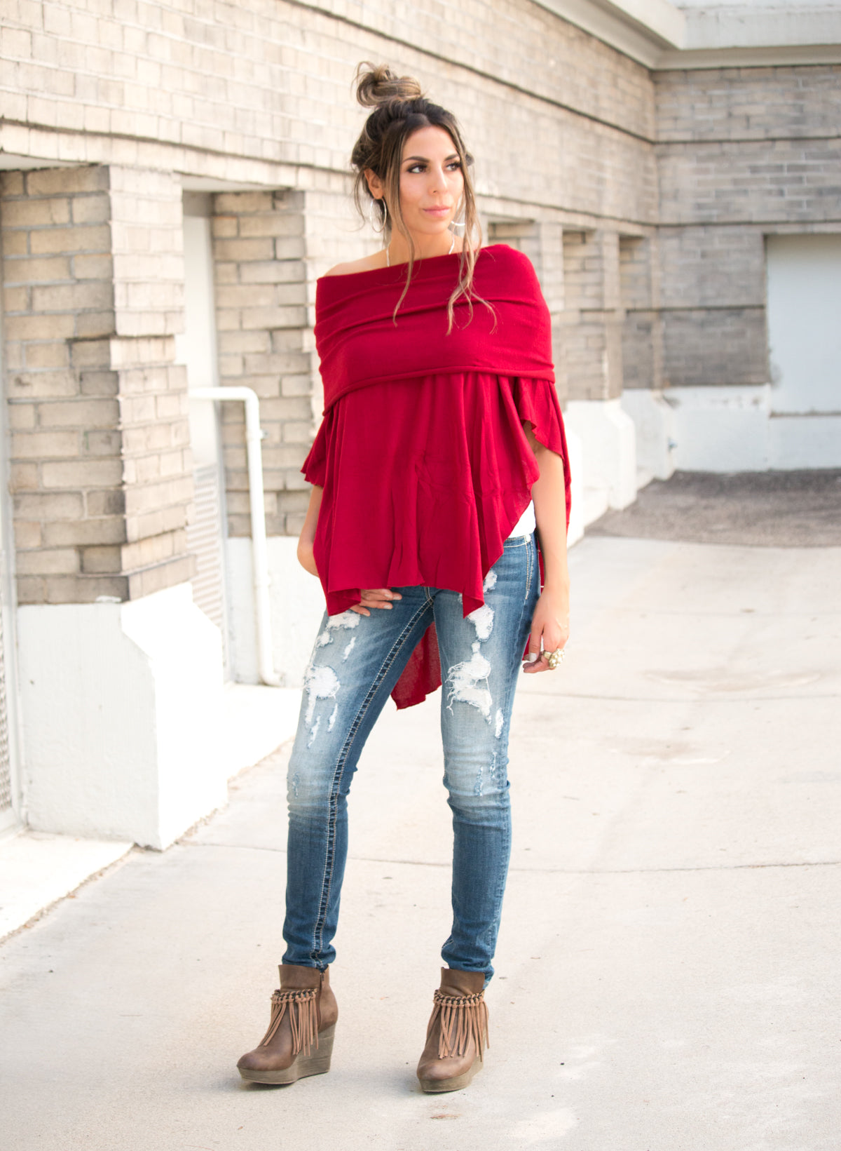 off shoulder poncho dress Orange, Blue/Purple Off-Shoulder Poncho Dress
