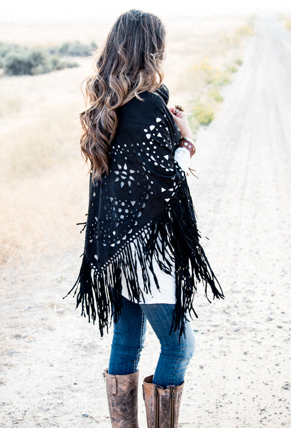Suede Fringe Poncho | 6 Colors