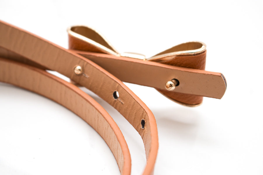 Camel Brown Bow Skinny Belt Bow Skinny Belt – Hipster Row main image 4