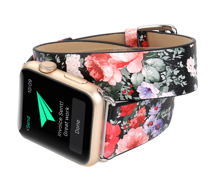 Leather Wrap Floral Apple Watch Band